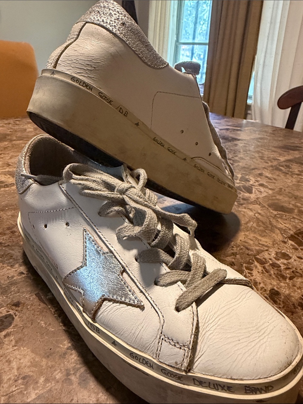 Golden Goose White Leather Sneakers with Silver Star